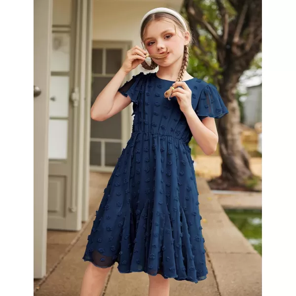 Arshiner Girls Girly Dress Swiss Dot Ruffle Short Sleeve Twirly Cute Dresses for 5-12 Years Old