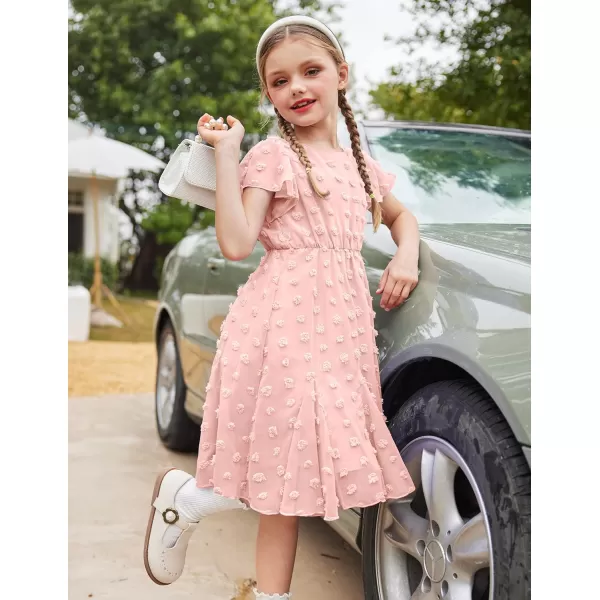 Arshiner Girls Girly Dress Swiss Dot Ruffle Short Sleeve Twirly Cute Dresses for 5-12 Years Old
