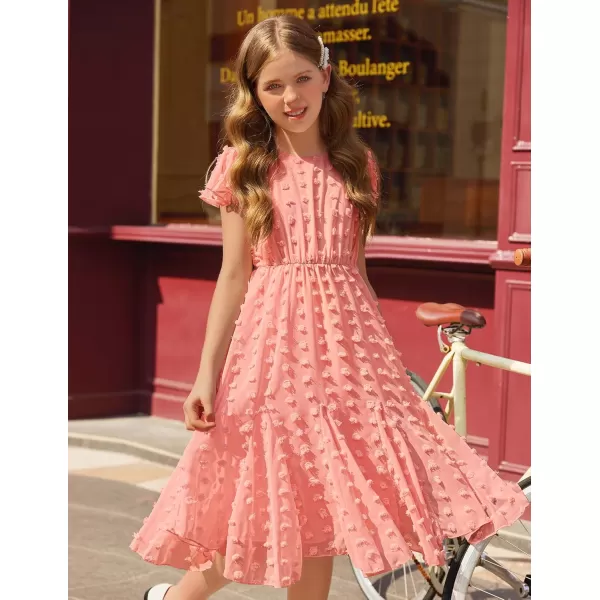 Arshiner Girls Girly Dress Swiss Dot Ruffle Short Sleeve Twirly Cute Dresses for 5-12 Years Old