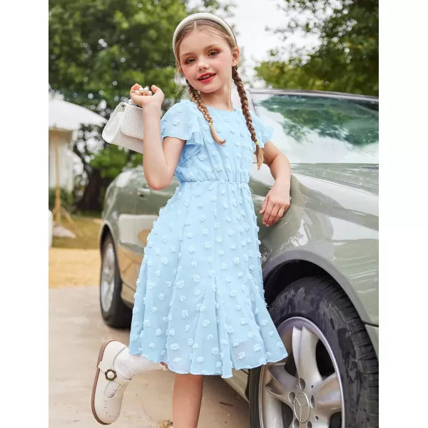 Arshiner Girls Girly Dress Swiss Dot Ruffle Short Sleeve Twirly Cute Dresses for 5-12 Years Old