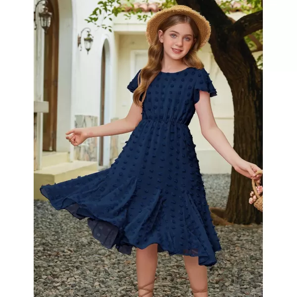 Arshiner Girls Girly Dress Swiss Dot Ruffle Short Sleeve Twirly Cute Dresses for 5-12 Years Old