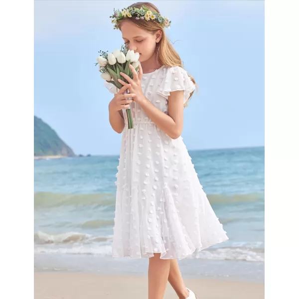 Arshiner Girls Girly Dress Swiss Dot Ruffle Short Sleeve Twirly Cute Dresses for 5-12 Years Old