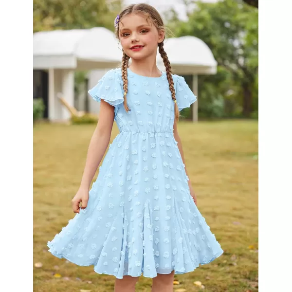Arshiner Girls Girly Dress Swiss Dot Ruffle Short Sleeve Twirly Cute Dresses for 5-12 Years Old
