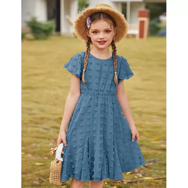Arshiner Girls Girly Dress Swiss Dot Ruffle Short Sleeve Twirly Cute Dresses for 5-12 Years Old