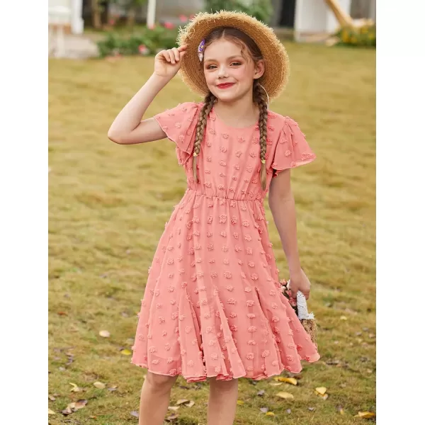 Arshiner Girls Girly Dress Swiss Dot Ruffle Short Sleeve Twirly Cute Dresses for 5-12 Years Old