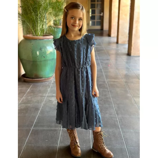 Arshiner Girls Girly Dress Swiss Dot Ruffle Short Sleeve Twirly Cute Dresses for 5-12 Years Old