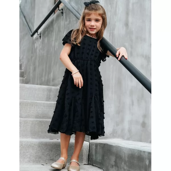 Arshiner Girls Girly Dress Swiss Dot Ruffle Short Sleeve Twirly Cute Dresses for 5-12 Years Old
