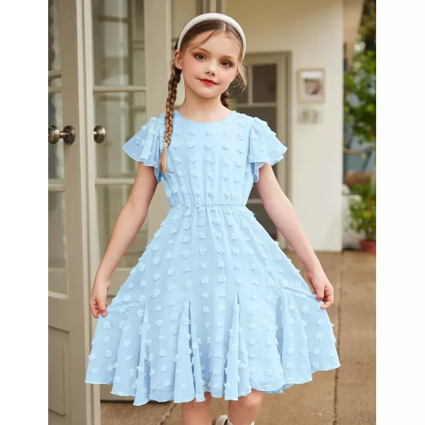Arshiner Girls Girly Dress Swiss Dot Ruffle Short Sleeve Twirly Cute Dresses for 5-12 Years Old
