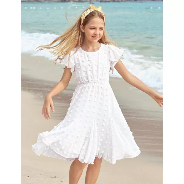Arshiner Girls Girly Dress Swiss Dot Ruffle Short Sleeve Twirly Cute Dresses for 5-12 Years Old