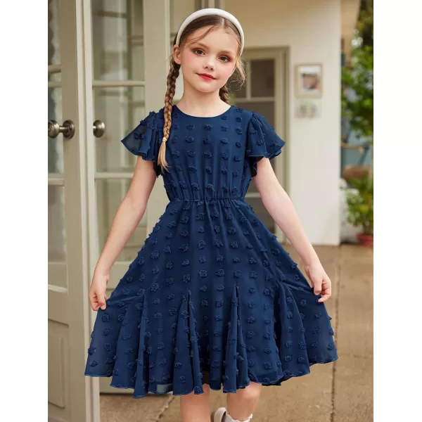 Arshiner Girls Girly Dress Swiss Dot Ruffle Short Sleeve Twirly Cute Dresses for 5-12 Years Old
