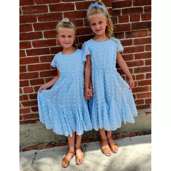 Arshiner Girls Girly Dress Swiss Dot Ruffle Short Sleeve Twirly Cute Dresses for 5-12 Years Old