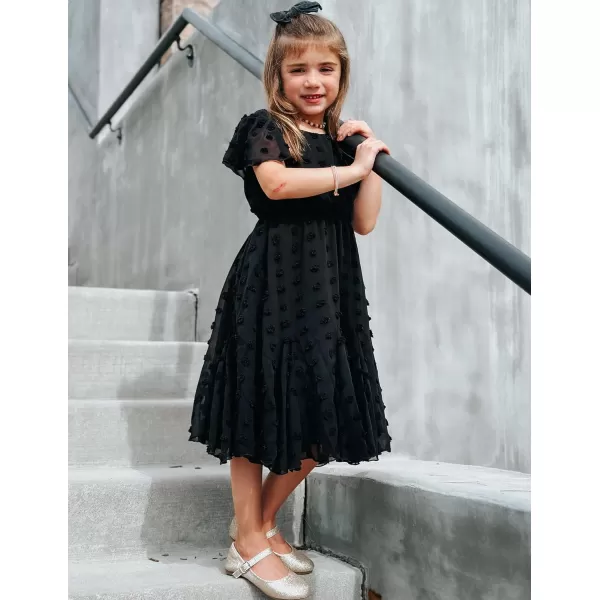 Arshiner Girls Girly Dress Swiss Dot Ruffle Short Sleeve Twirly Cute Dresses for 5-12 Years Old