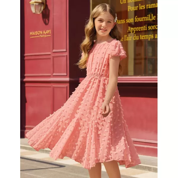 Arshiner Girls Girly Dress Swiss Dot Ruffle Short Sleeve Twirly Cute Dresses for 5-12 Years Old