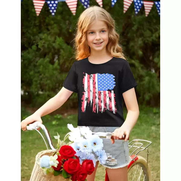 Arshiner Girls July 4th American Flag T Shirts Crop Top Short Sleeve Shirt Tee