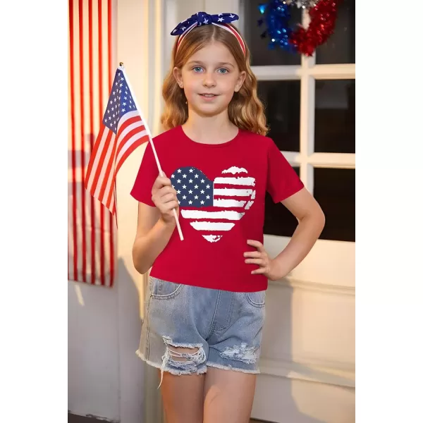 Arshiner Girls July 4th American Flag T Shirts Crop Top Short Sleeve Shirt Tee