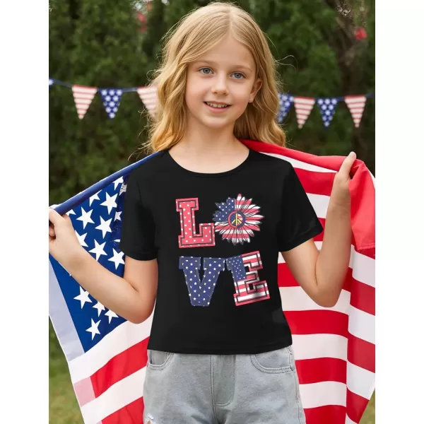 Arshiner Girls July 4th American Flag T Shirts Crop Top Short Sleeve Shirt Tee