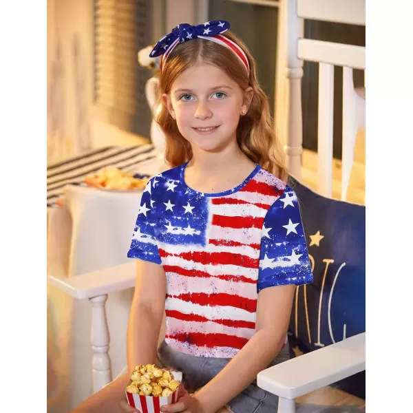 Arshiner Girls July 4th American Flag T Shirts Crop Top Short Sleeve Shirt Tee