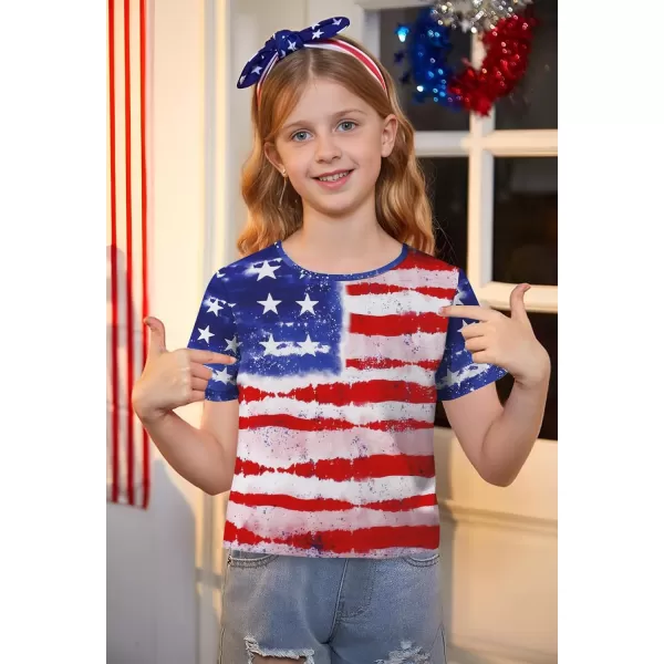 Arshiner Girls July 4th American Flag T Shirts Crop Top Short Sleeve Shirt Tee