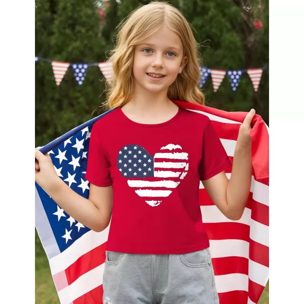 Arshiner Girls July 4th American Flag T Shirts Crop Top Short Sleeve Shirt Tee