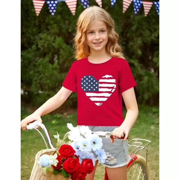 Arshiner Girls July 4th American Flag T Shirts Crop Top Short Sleeve Shirt Tee