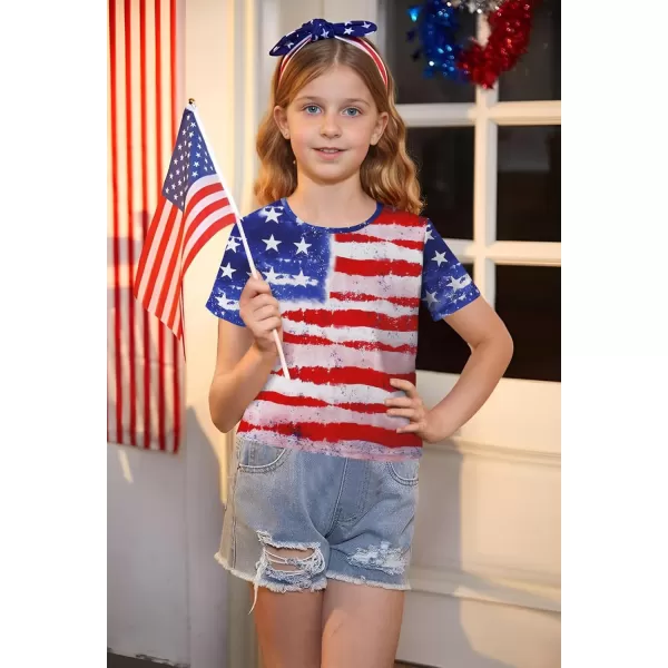 Arshiner Girls July 4th American Flag T Shirts Crop Top Short Sleeve Shirt Tee