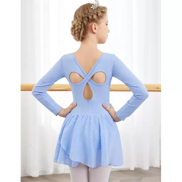 Arshiner Girls Long Sleeve Ballet Leotards with Skirt Kids Hollow Back Shiny Dance Dresses