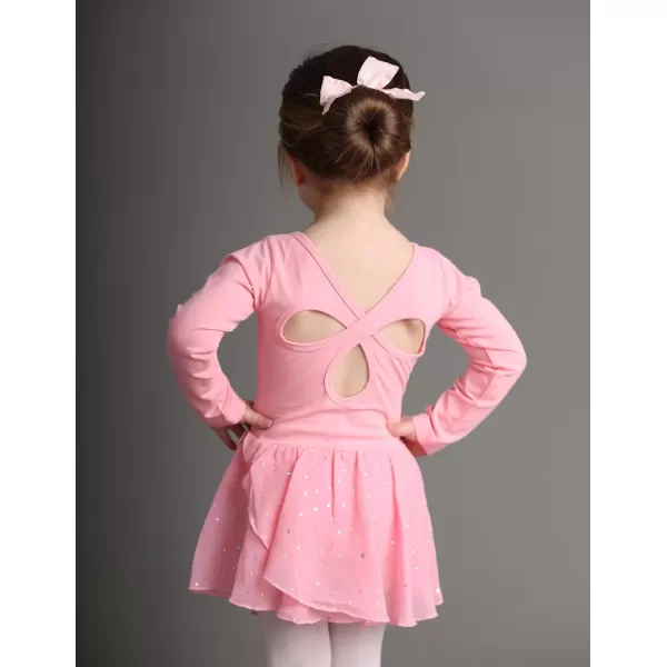 Arshiner Girls Long Sleeve Ballet Leotards with Skirt Kids Hollow Back Shiny Dance Dresses