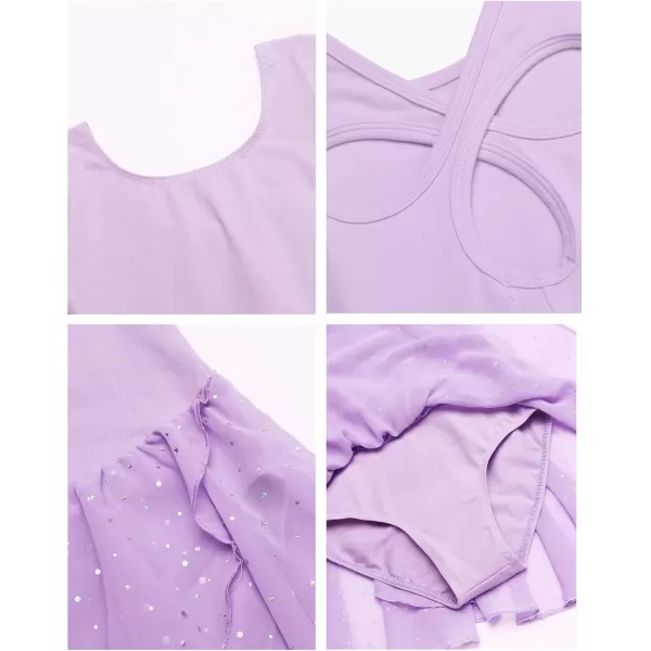 Arshiner Girls Long Sleeve Ballet Leotards with Skirt Kids Hollow Back Shiny Dance Dresses