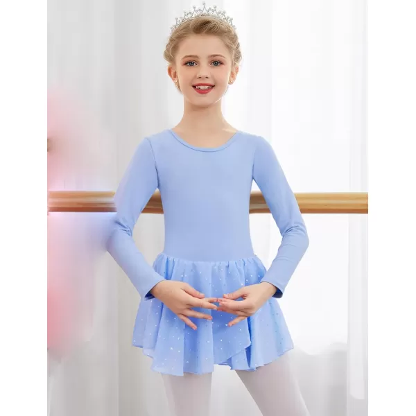 Arshiner Girls Long Sleeve Ballet Leotards with Skirt Kids Hollow Back Shiny Dance Dresses