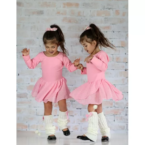 Arshiner Girls Long Sleeve Ballet Leotards with Skirt Kids Hollow Back Shiny Dance Dresses