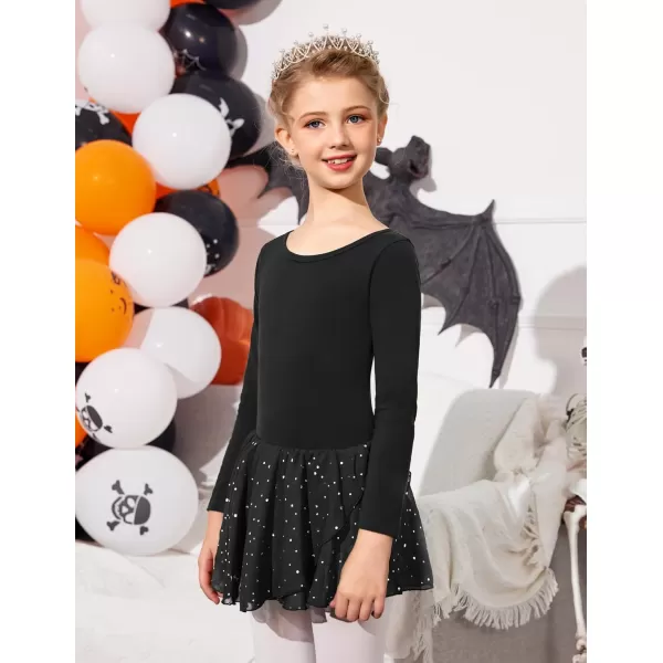 Arshiner Girls Long Sleeve Ballet Leotards with Skirt Kids Hollow Back Shiny Dance Dresses