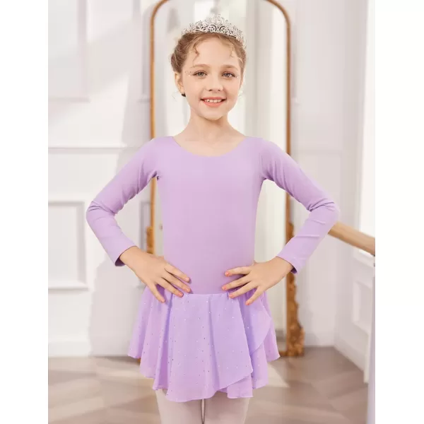 Arshiner Girls Long Sleeve Ballet Leotards with Skirt Kids Hollow Back Shiny Dance Dresses