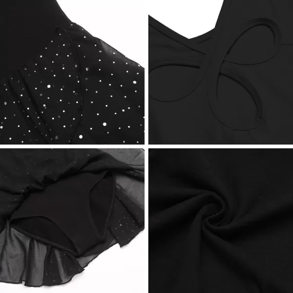 Arshiner Girls Long Sleeve Ballet Leotards with Skirt Kids Hollow Back Shiny Dance Dresses