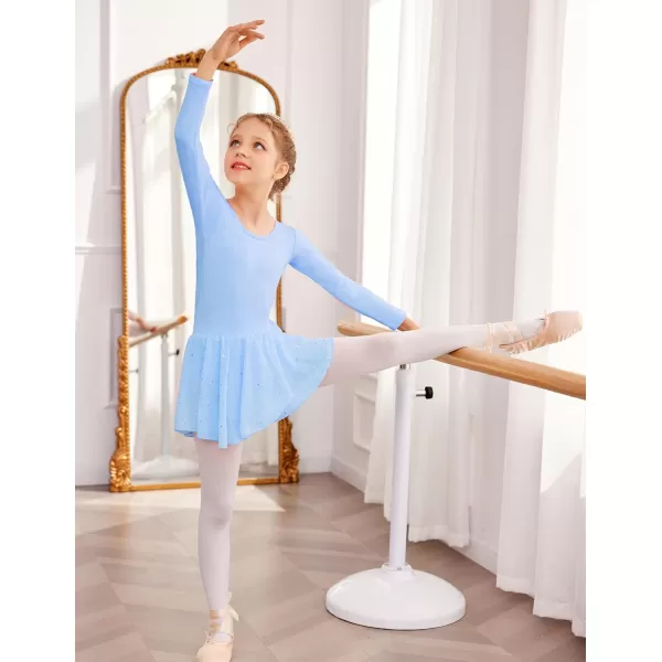 Arshiner Girls Long Sleeve Ballet Leotards with Skirt Kids Hollow Back Shiny Dance Dresses