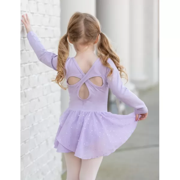 Arshiner Girls Long Sleeve Ballet Leotards with Skirt Kids Hollow Back Shiny Dance Dresses