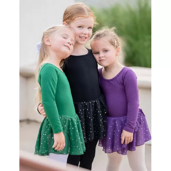 Arshiner Girls Long Sleeve Ballet Leotards with Skirt Kids Hollow Back Shiny Dance Dresses