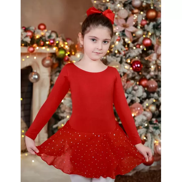 Arshiner Girls Long Sleeve Ballet Leotards with Skirt Kids Hollow Back Shiny Dance Dresses