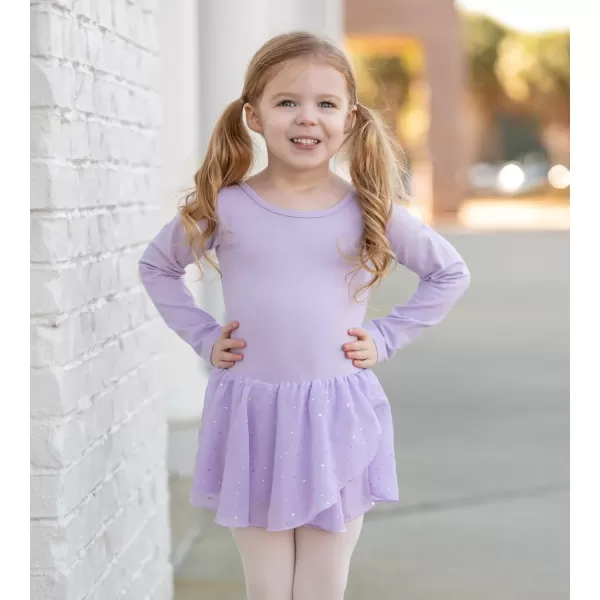 Arshiner Girls Long Sleeve Ballet Leotards with Skirt Kids Hollow Back Shiny Dance Dresses