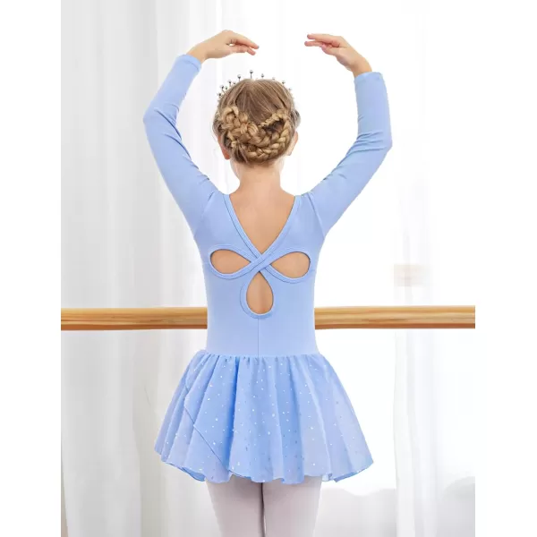 Arshiner Girls Long Sleeve Ballet Leotards with Skirt Kids Hollow Back Shiny Dance Dresses