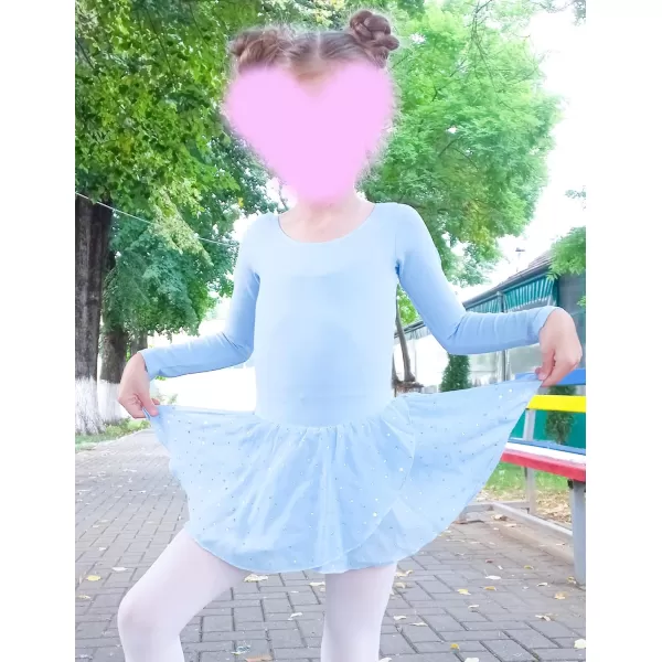 Arshiner Girls Long Sleeve Ballet Leotards with Skirt Kids Hollow Back Shiny Dance Dresses