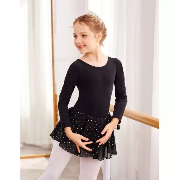 Arshiner Girls Long Sleeve Ballet Leotards with Skirt Kids Hollow Back Shiny Dance Dresses