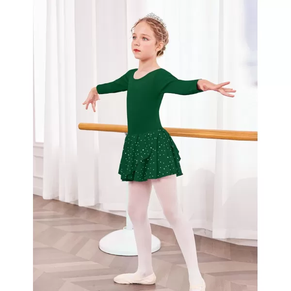 Arshiner Girls Long Sleeve Ballet Leotards with Skirt Kids Hollow Back Shiny Dance Dresses