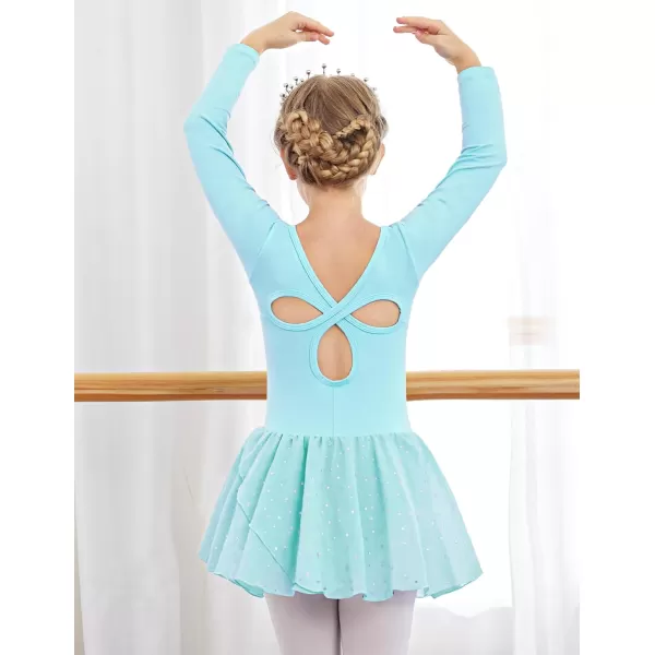 Arshiner Girls Long Sleeve Ballet Leotards with Skirt Kids Hollow Back Shiny Dance Dresses