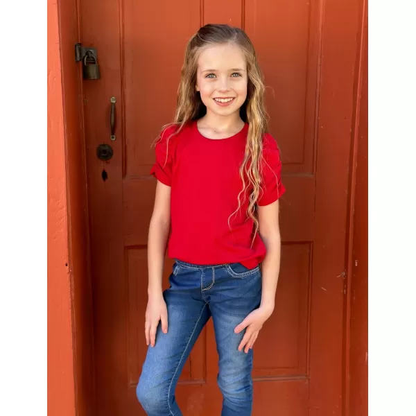 Arshiner Girls Puff Short Sleeve Shirts Summer Ribbed Knit Crewneck T Shirt Tops Tee Blouse