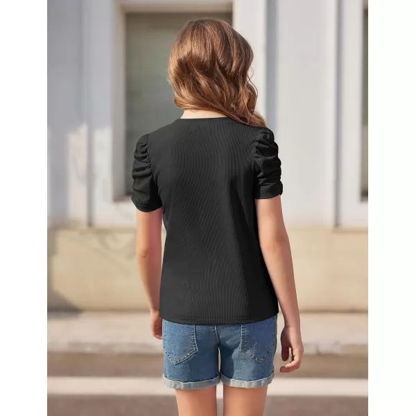 Arshiner Girls Puff Short Sleeve Shirts Summer Ribbed Knit Crewneck T Shirt Tops Tee Blouse