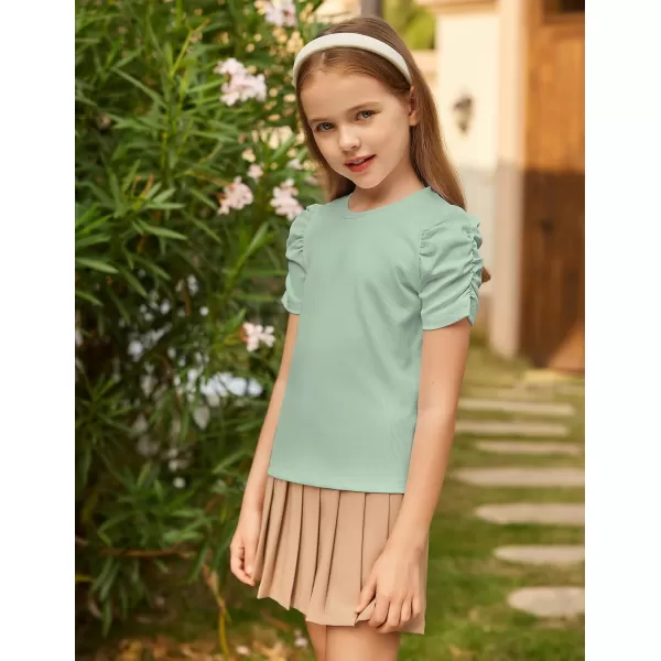 Arshiner Girls Puff Short Sleeve Shirts Summer Ribbed Knit Crewneck T Shirt Tops Tee Blouse