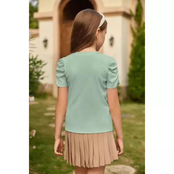 Arshiner Girls Puff Short Sleeve Shirts Summer Ribbed Knit Crewneck T Shirt Tops Tee Blouse
