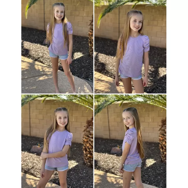 Arshiner Girls Puff Short Sleeve Shirts Summer Ribbed Knit Crewneck T Shirt Tops Tee Blouse