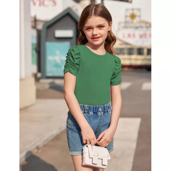 Arshiner Girls Puff Short Sleeve Shirts Summer Ribbed Knit Crewneck T Shirt Tops Tee Blouse