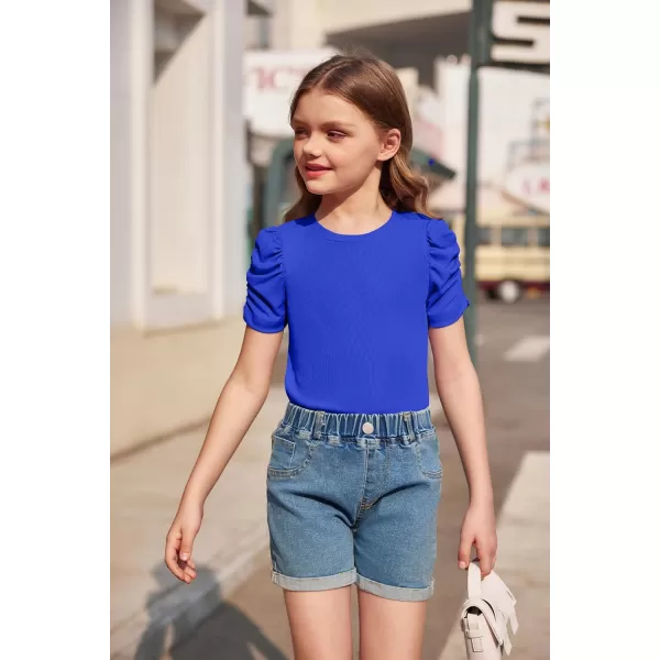 Arshiner Girls Puff Short Sleeve Shirts Summer Ribbed Knit Crewneck T Shirt Tops Tee Blouse